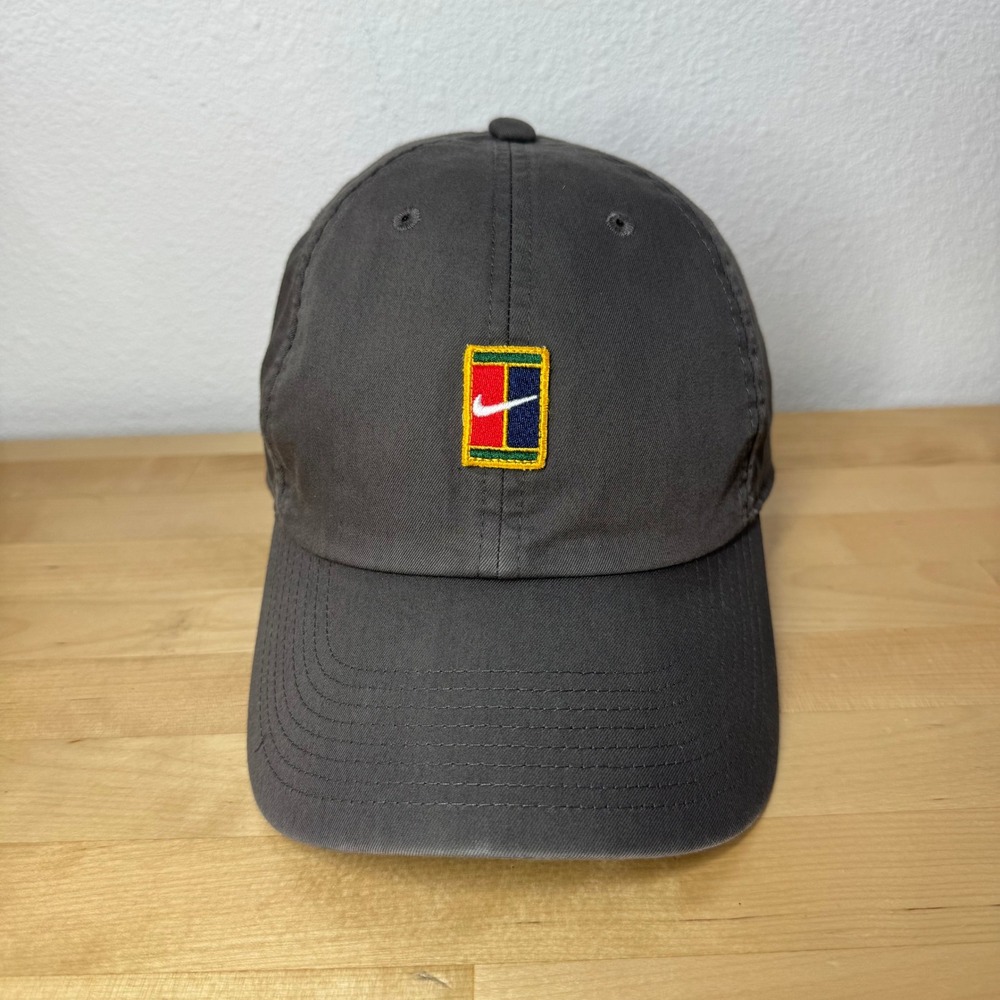 Nike Heritage86 Court Logo Hat Charcoal Gray Adjustable Tennis Dad Cap